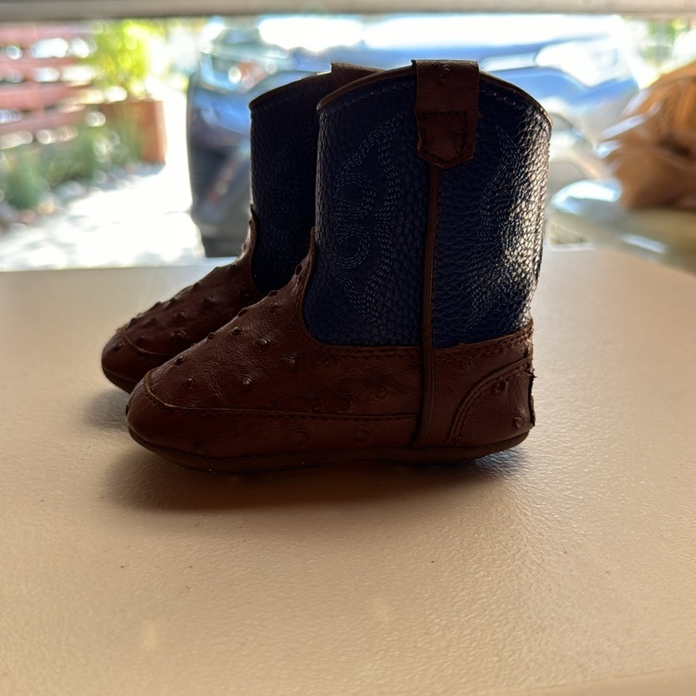 Twister – Western Infant Faux Ostrich Booties ( Blue ) Size 1-2 - Picture 3 of 7